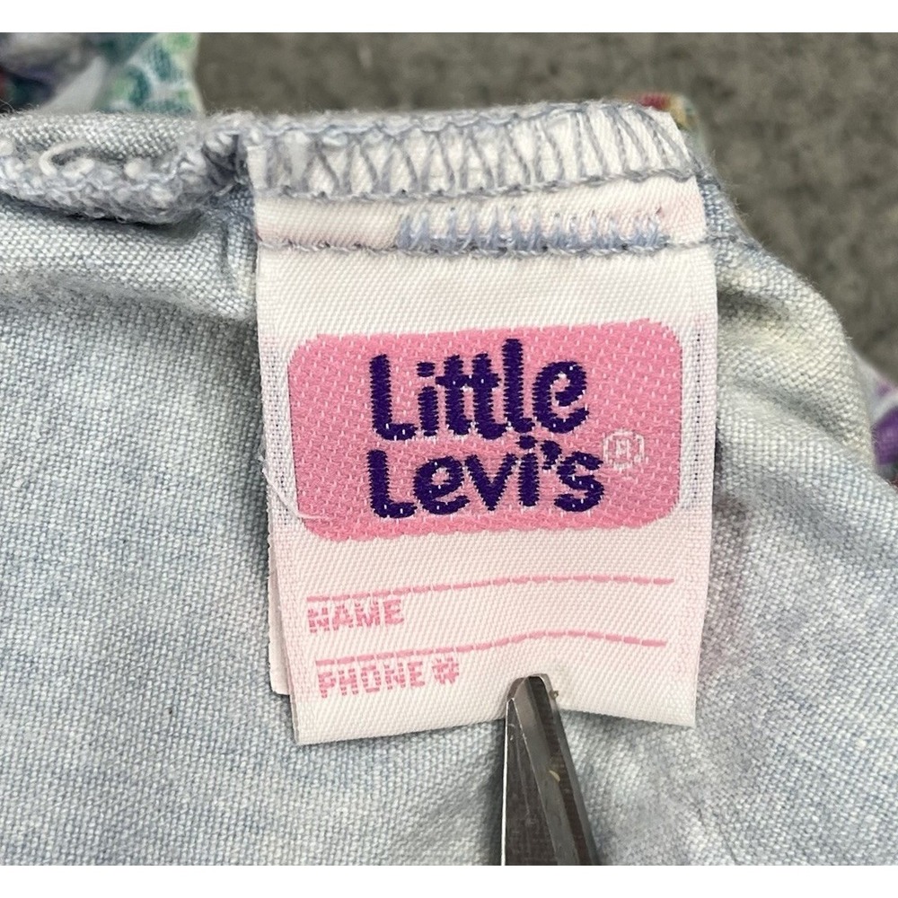 VTG 80's Levi's Denim Dress Girls Size 12M Logo Little Levi's Floral Pattern USA - Picture 4 of 15